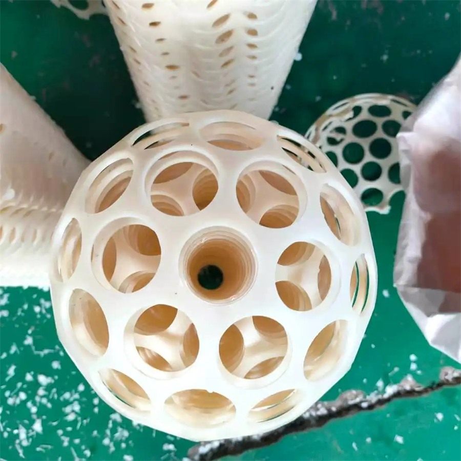 ABS flocculation ball from production, centre hub visible