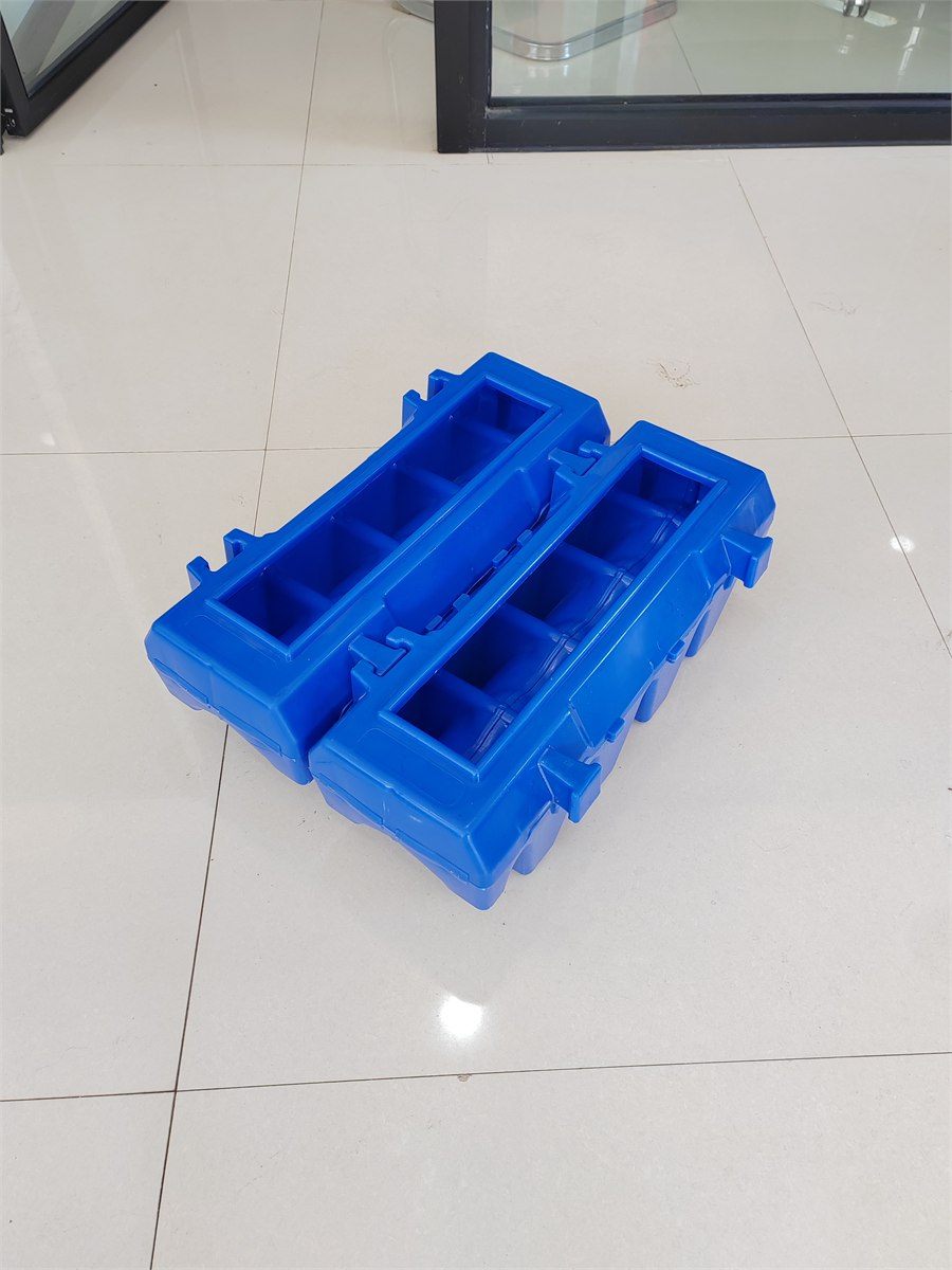 Blue filter bricks laid out indoors for inspection
