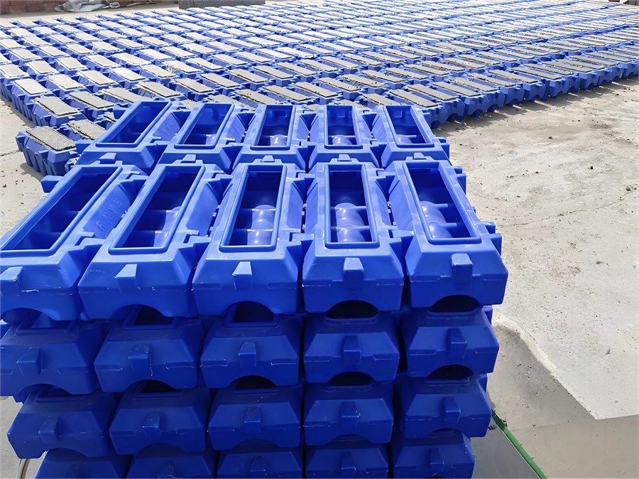 Large array of blue filter bricks in production at the plant