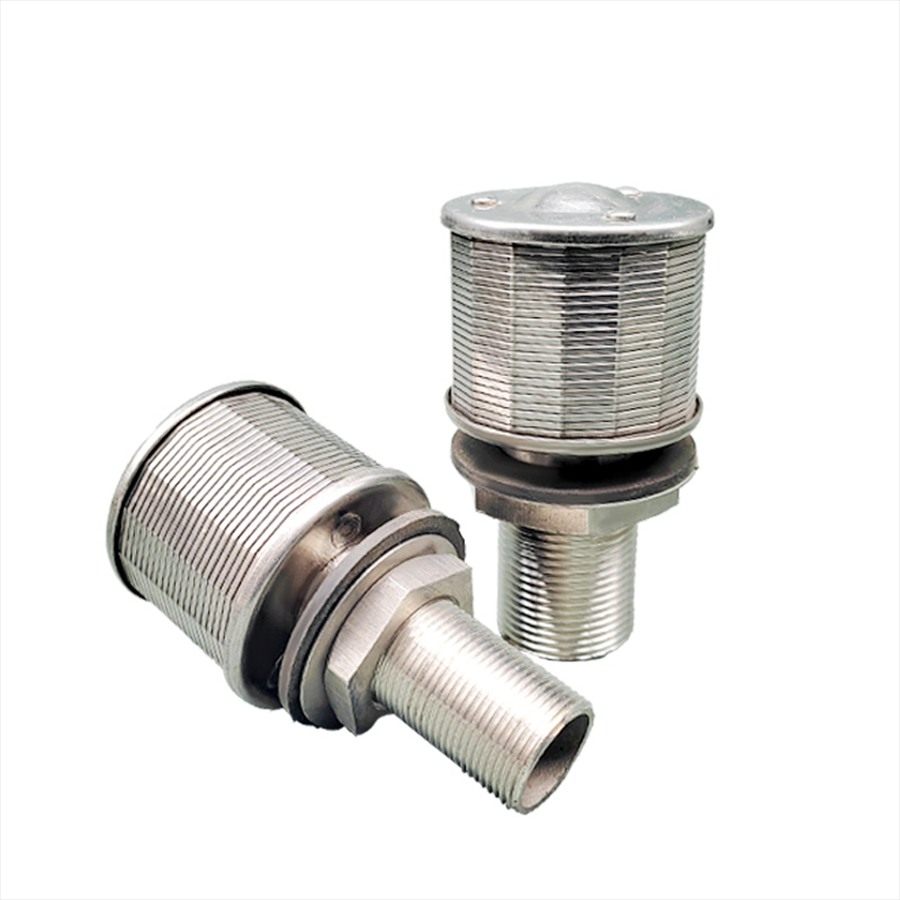 Two stainless steel drain caps with threaded stems on a white background