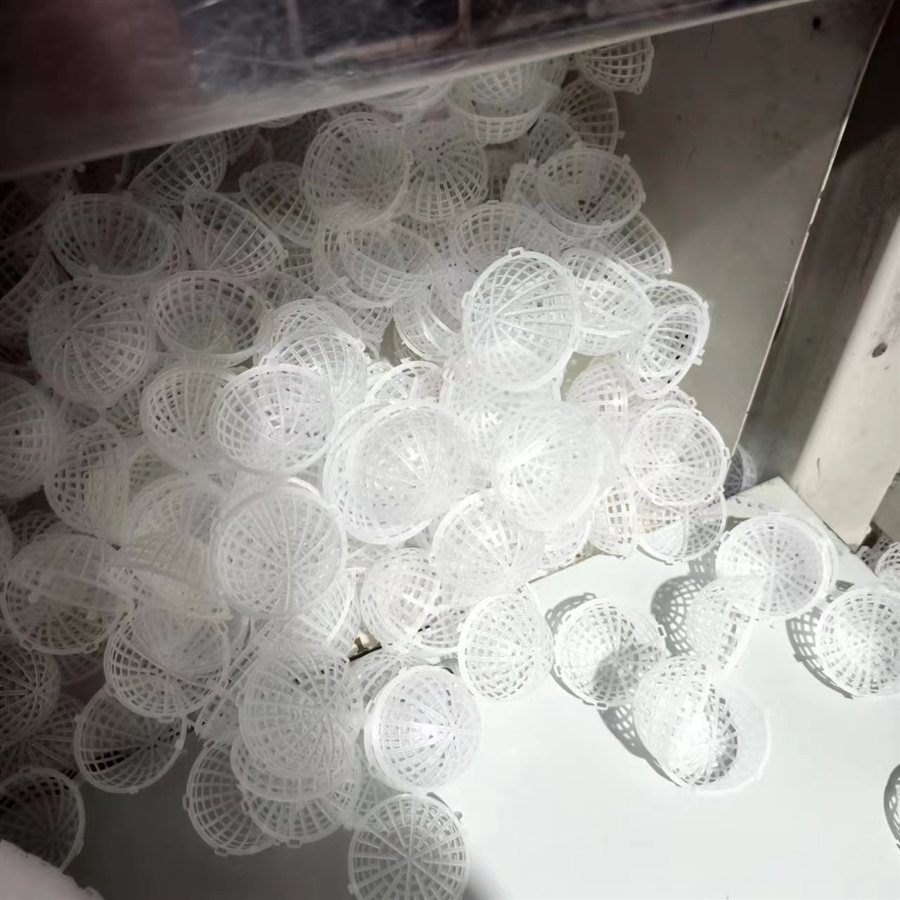 Suspended ball media pile in workshop