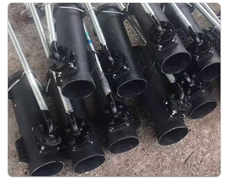 Assembled vortex aerator units laid out with their riser pipes on site
